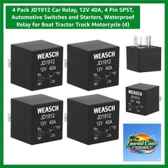 4 Pack JD1912 Car Relay, 12V 40A, 4 Pin SPST, Automotive Switches and Starter…