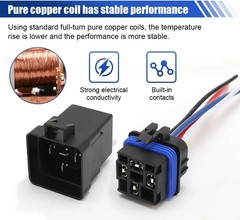 4 Pin 40/30 AMP 12V DC Car Relay Kit, Waterproof Tinned Copper Wires, Heavy Duty