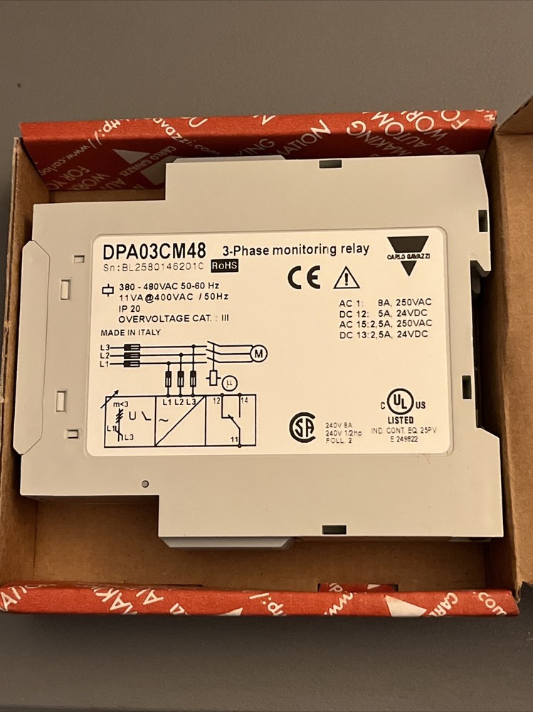 Carlo Gavazzi DPA03CM48 3-Phase Monitoring Relay SPDT 380 VAC to 480 VAC