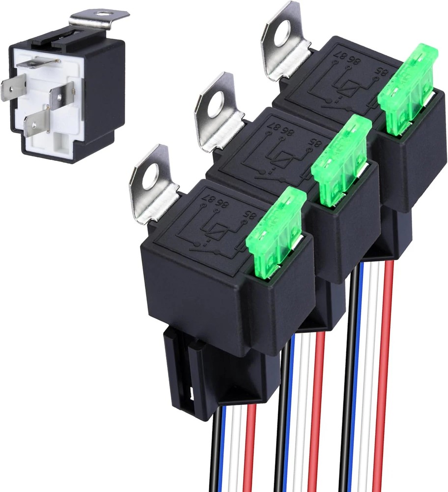 3 PCS 4-Pin 12V Fuse Relay Switch Harness Set, 12V Relay with Harness | 30A SPST