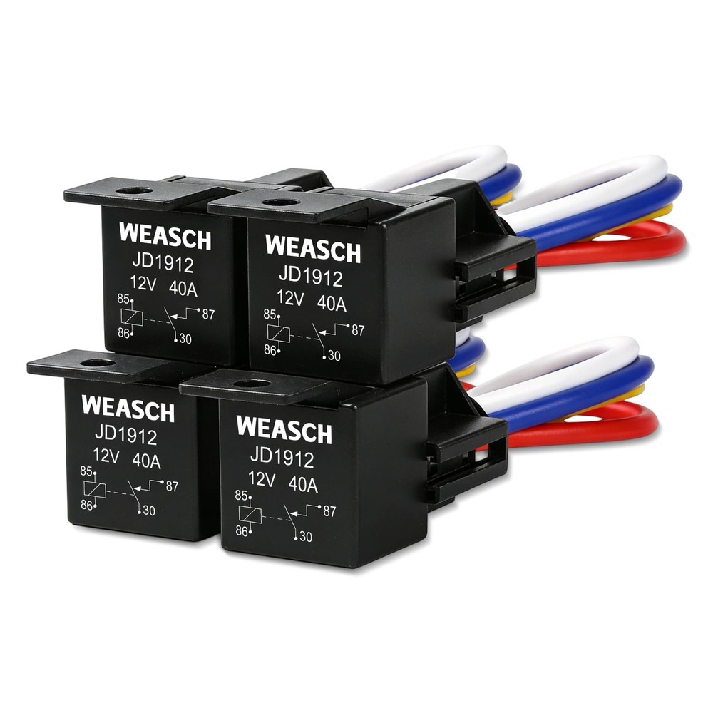 4 Pack JD1912 Car Relay Harness, 12V 40A, 4 Pin SPST, 12AWG Harness Sockets, …