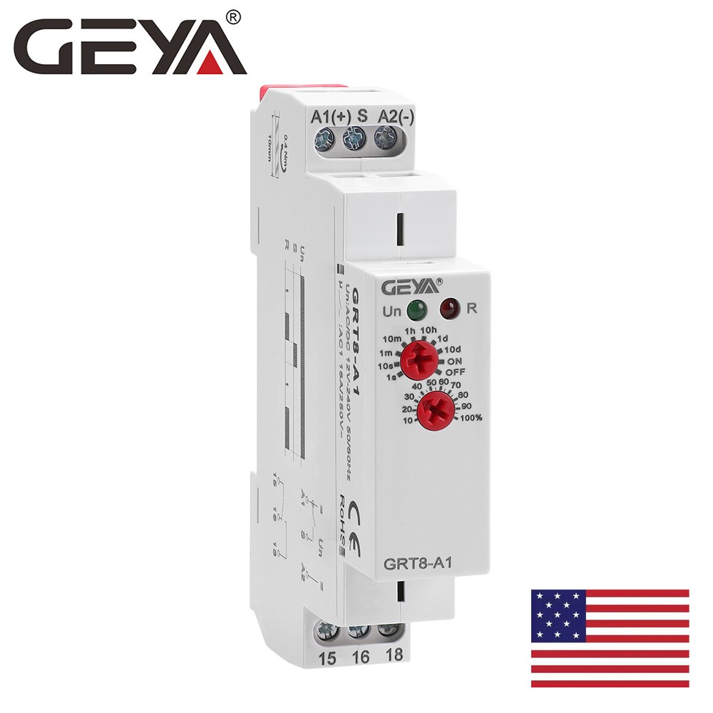 GEYA On Delay Off Delay Timer Relay Time Delay Relay AC/DC12V-240V 16A Din Rail