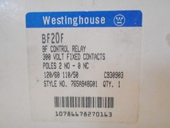 NEW Westinghouse BF20F Control Relay 300 Volt AC Max 2 No Style 765A948G01