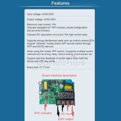 AC90~250V 16A Remote Control Smart WIFI Relay Delay Switch Relay Module Board