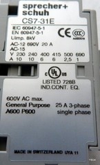 Sprecher & Schuh Control Relay 600VAC Max 25A 3-Phase CS7-31E-120