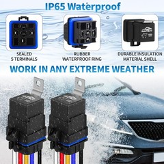 5-Pin Waterproof Relay Kit 40/30 AMP 12V Relay Switch with Harness 12&16 AWG …