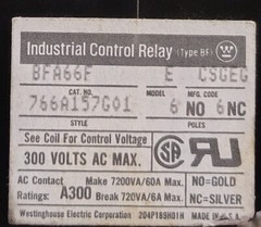 WESTINGHOUSE INDUSTRIAL CONTROL RELAY BFA66F 766A157G01