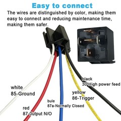 24V 5Pin 40A SPDT Relay with Harness Sockets and Color-Labeled Wires for Auto…