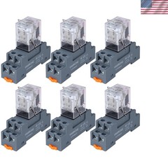 6PCS 10A Electromagnetic Relay Kit with 8-Pin Socket Base for DIN Rail Systems
