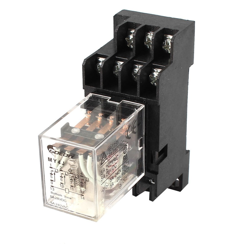 MY4J-AC6V Coil 5A Electromagnetic Relay 14Pin 4PDT 4 NO 4 NC w Base Socket