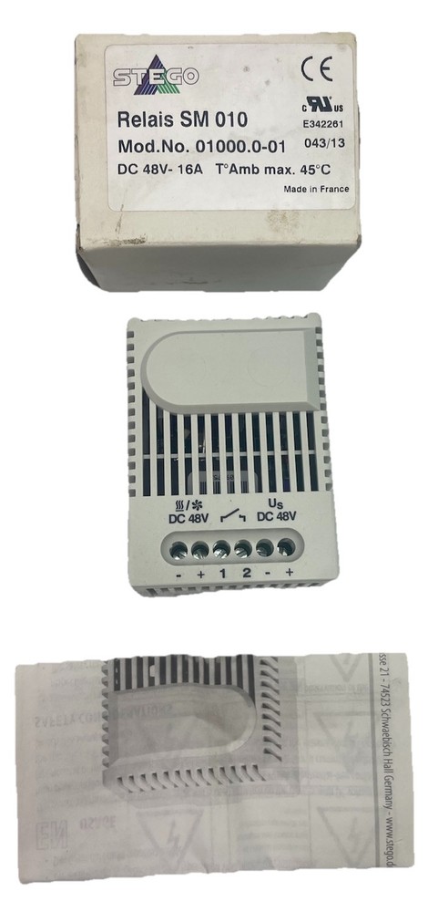 Stego Relay SM 010 Mod. No. 01000.0-01 DC 48V-16A Temp Amb max. 45C DISCONTINUED