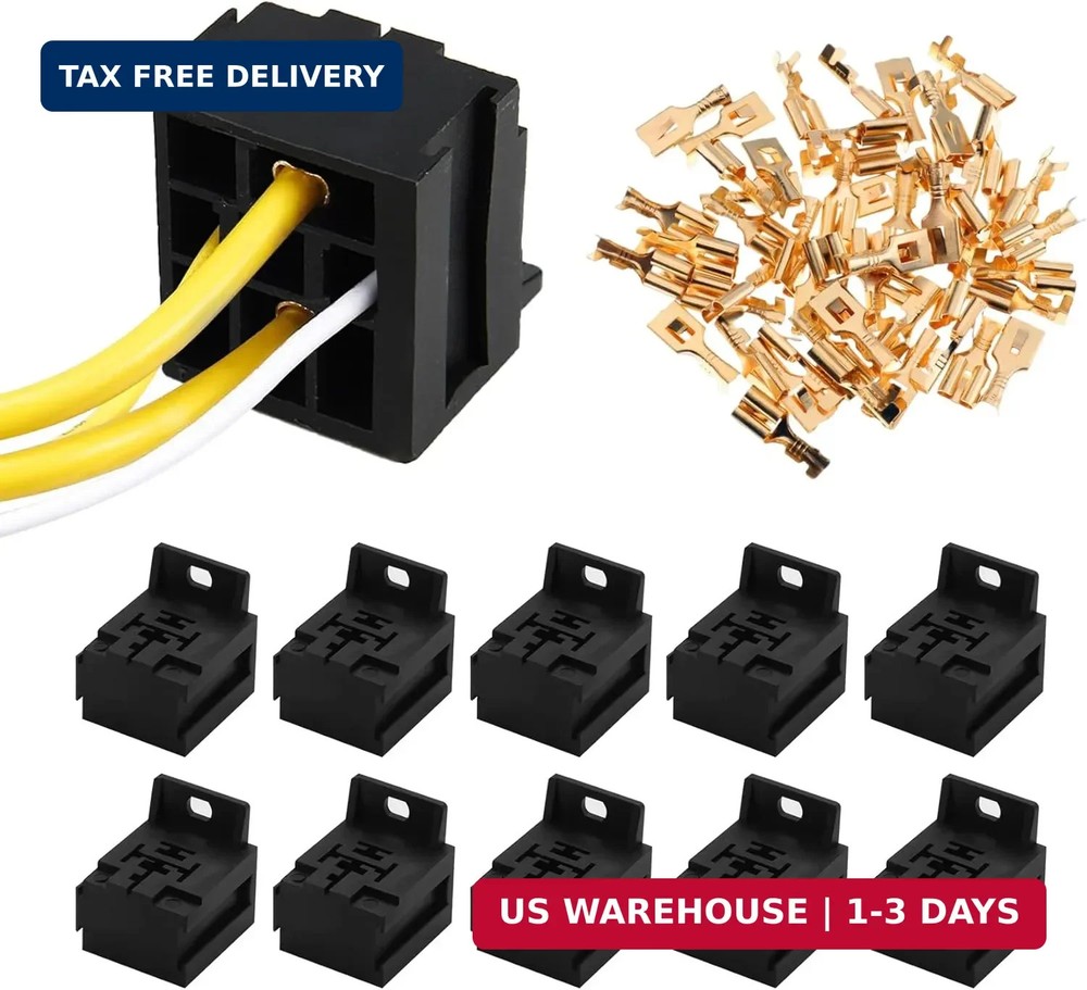 10PCS Relay Base Holders, 12V/24V 30A-80A Relay Socket Holder Connector, 5 Pin R
