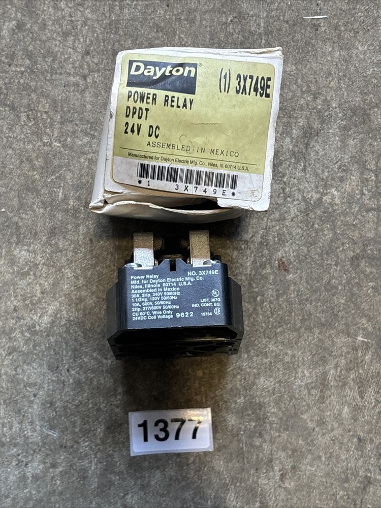 Dayton 3X749E Open Power Relay: Surface Mounted, 24V DC, 8 Pins/Terminals, DPDT