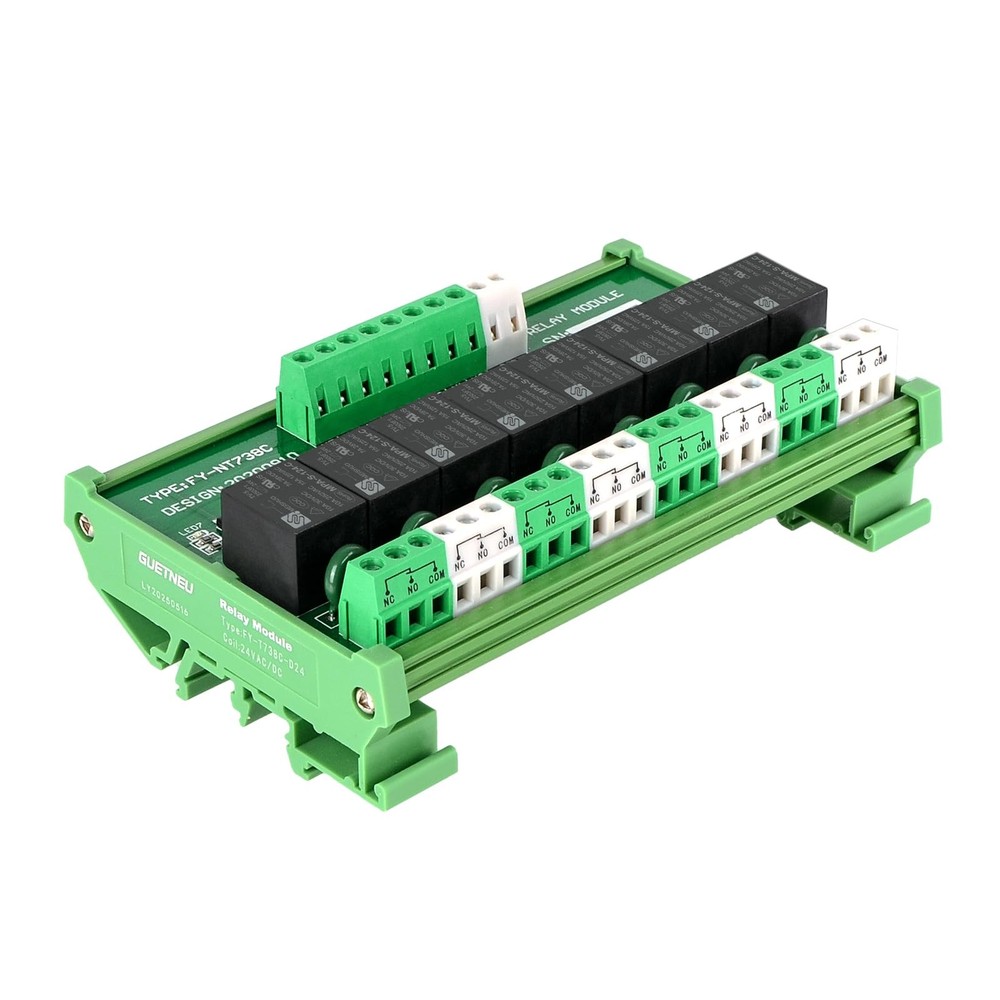 Relay Board 8 Channel 1 SPDT DIN Rail Mount 24V DC/AC Interface Board Module