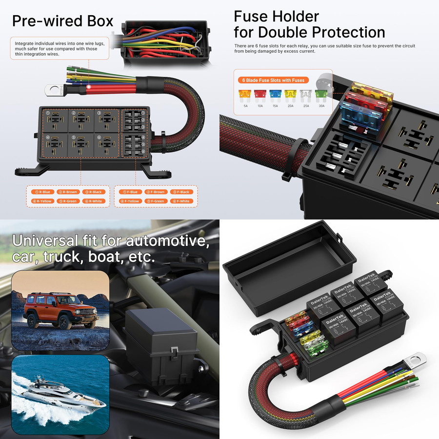 Pre-Wired 12V Relay Fuse Holder Box Block ATC/ATO Car Boat Marine Waterproof