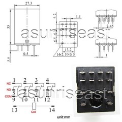 Coil DC12V Power Relay 4PDT Contact 3A MY4NJ HH54P HHC68B-4Z With Socket Base