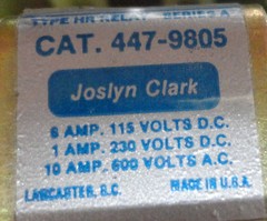 Joslyn Clark 447-9805-23 HR Relay 447980523 Coil 240 VDC NEW