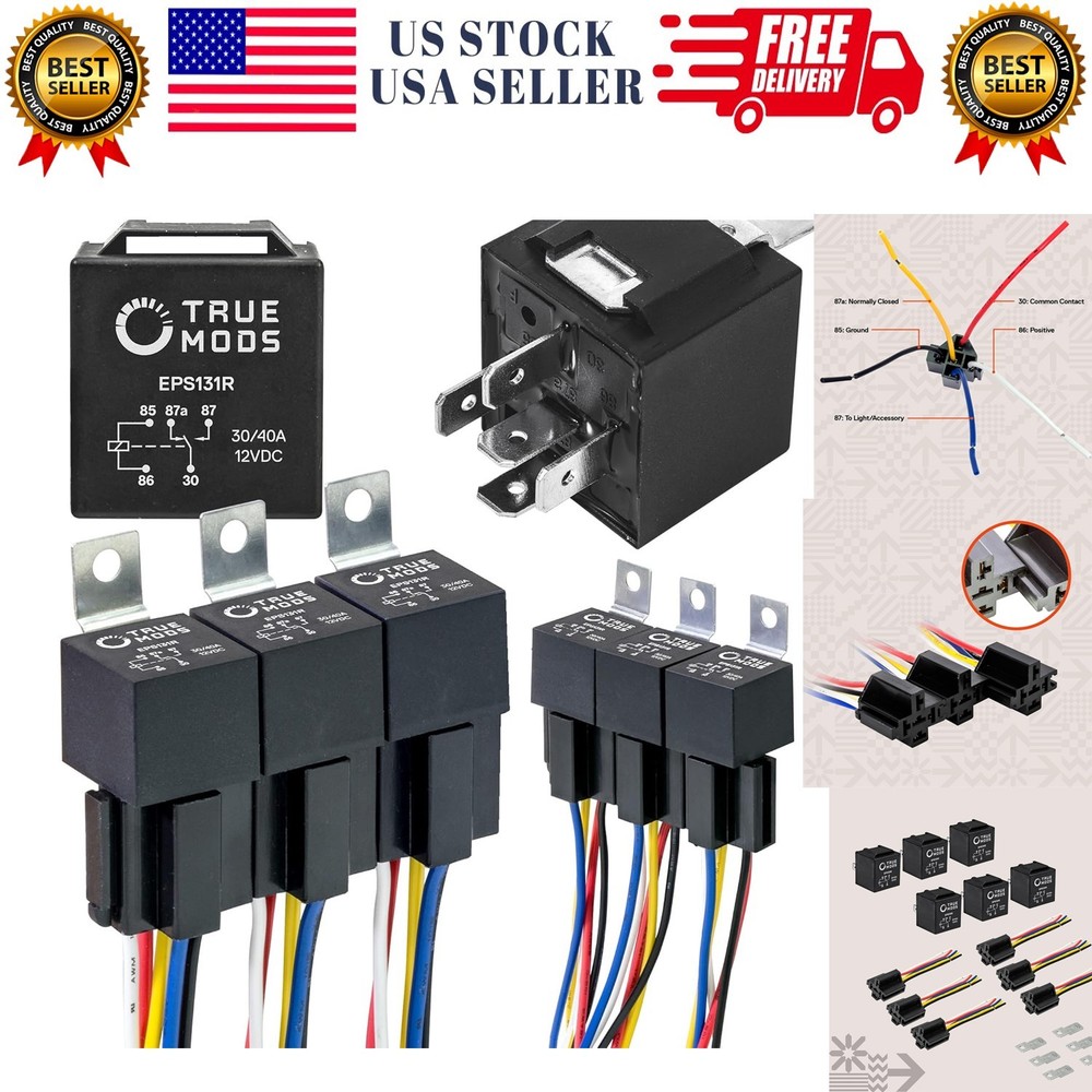 6 Pack BOSCH STYLE 5 PIN 12V Relay Kit ,12 Volt Automotive Relays for Auto Fan