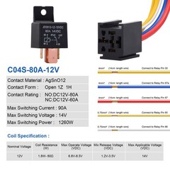 2 Packs Car Relay with Harness Truck Motor Heavy Duty 5-Pin 80A 12V Relay On/Off
