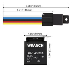 2 Pack 48V 40/30A Car Relay Harness, 5-Pin SPDT, 12AWG Harness Sockets, Autom…