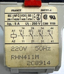 Schneider RHN411M Instantaneous Relay – 220V 50Hz, 5A | Made in France