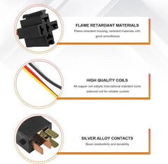 JD1912 Car Relay Harness 2 PCS 12V 40A 4 Pin Relay Sockets with 12&16 AWG Tinne