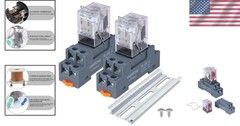Electromagnetic Power Relay 12V DC 10A DPDT 2NO 2NC for DIN Rail System 2 pcs