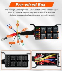 6 Way Waterproof Relay Box with Diodes, Pre-Wired 12V Automotive Relay Panel, Fu