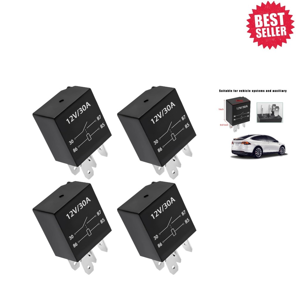 4-Pack 12V 30A Heavy Duty Waterproof Relay for Reliable Automotive Function