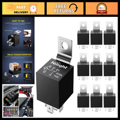10 Pack 5-Pin 12V SPDT Electrical Relays 30/40 Amp for Automotive, Truck, Marine