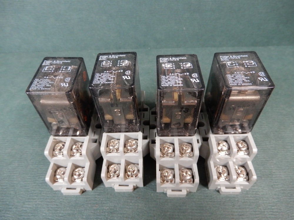 Potter & Brumfield K10P-11D15-6 Relays (4) w/Sockets 6VDC Coils DPDT Tested Good