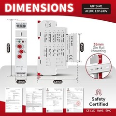 16A Multifunction Time Relay 10 Functions AC/DC 12V-240V DIN Rail Mount LED