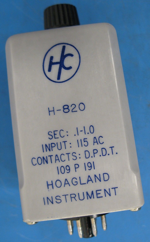 HOAGLAND RELAY H-820 DPDT 0.1-1.0 SEC. TIME DELAY 115V 8 PIN OCTAL
