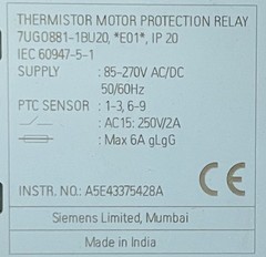 SIEMENS 7UG0881-1BU20 THERMISTOR MOTOR PROTRCTION RELAY 85-270VAC/DC FREE SHIP