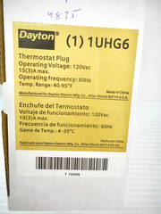 Dayton Thermostat Plug Model: 120 AC Range: 40-95⁰F