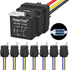 DaierTek 8 Pack 12V Relay with Built-in Diode & 12 AWG Harness Socket 30A/40A He