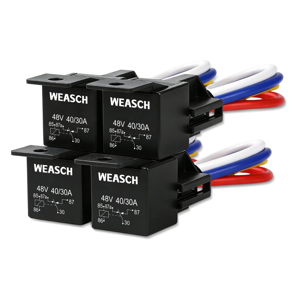 4 Pack 48V 40/30A Car Relay Harness, 5Pin SPDT, 12AWG for Trucks, Vans, Boats