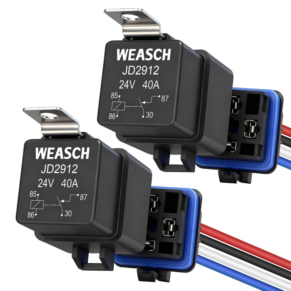 2 Pack 24V 40A Waterproof Relay Kit, with 12 AWG Harness Socket, 4 Pin SPST H…