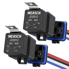 2 Pack 24V 40A Waterproof Relay Kit, with 12 AWG Harness Socket, 4 Pin SPST H…
