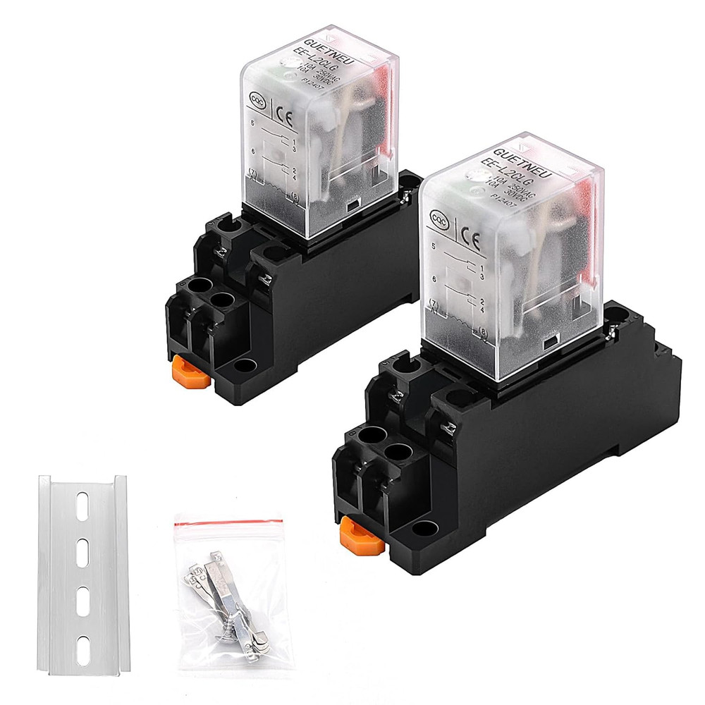 2 Pcs Electromagnetic Power Relays, Green Indicator Light, 8-Pin DPDT 10 a 24 VD