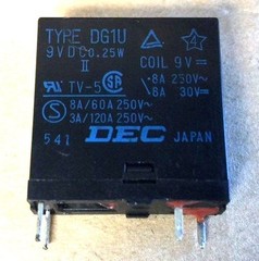 DEC RELAY TYPE DG1U 9VDC, DG9D1-0(M)-II-0.25W, TV-5 0.25W 8A/60A 3A/120A 250V