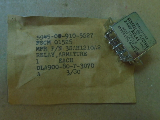 1 EA NOS G.E. ARMATURE RELAY W/ VARIOUS APPLICATIONS P/N: 3SAH1210A2