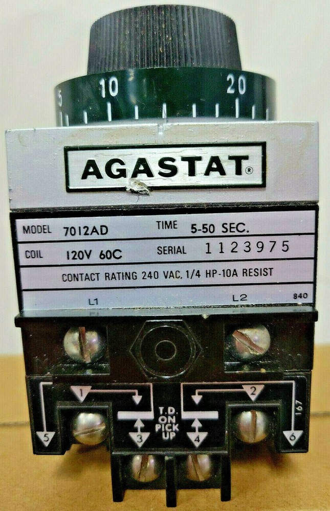 AGASTAT 7012AD 10A 120V 5-50 SEC 60Hz Time Delay Relay DPDT