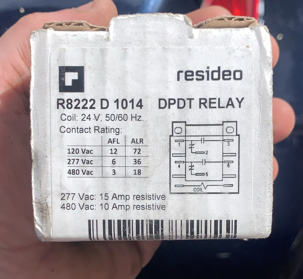 Resideo R8222D1014 General Purpose DPDT Relay 24V AC Coil 15A 6-Pin