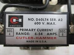 Cutler Hammer D60LA Adjustable Current Relay D60LT4 Current Transformer 6-54A A
