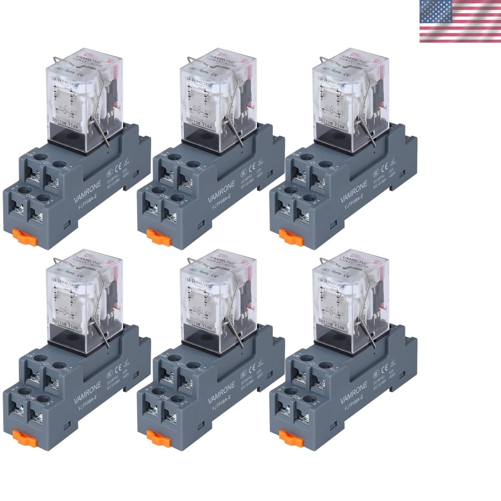 DPDT 10 AMP Electromagnetic Relays with LED Indicators – 6PCS for Automation
