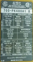 Allen-Bradley 700-PK400A1 Series B Direct Drive Master Control AC Relay