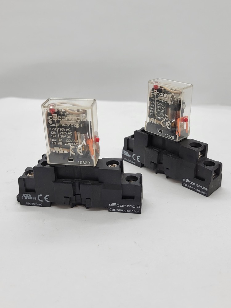 2PC C3Controls GPRM-S1c12D-3 Relay w Socket Base 12A 240V 120V Coil 5Pin