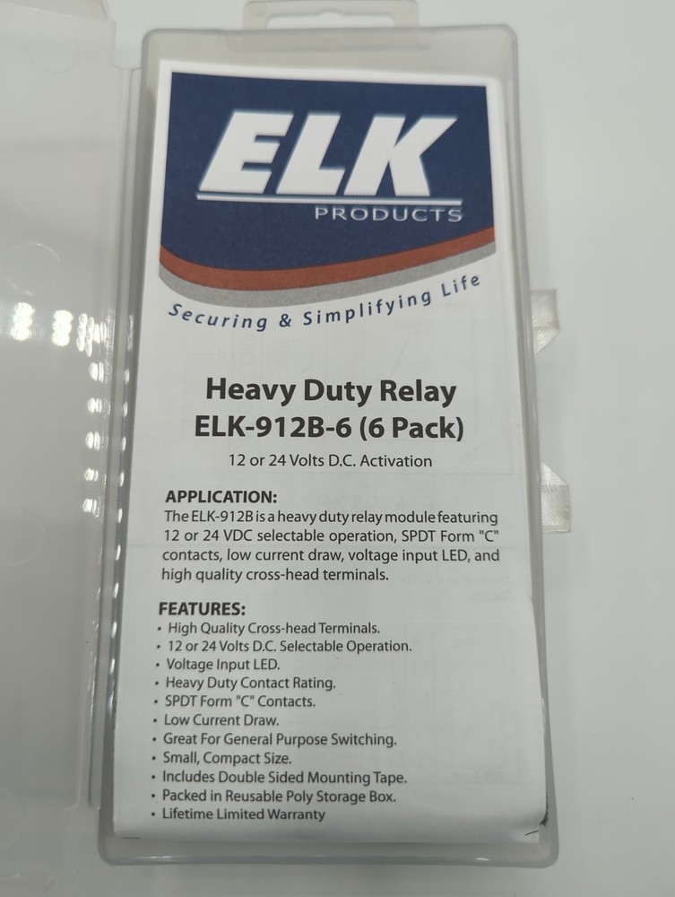 Elk 912B-6 Heavy Duty Relay Module SPDT Form “C” Contacts 12/24VDC (5 Pack)