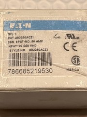 Eaton D93250ACZ1, SSR. SPST-NO 50 AMP INPUT: 90-280 VAC, New Open Box